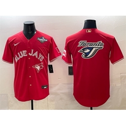 Men Toronto Blue Jays Team Big Logo Red 2025 World Series Home Cool Base Stitched Baseball Jersey
