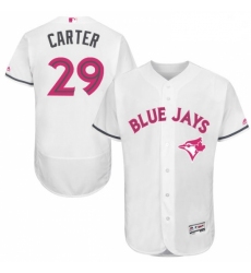 Mens Majestic Toronto Blue Jays 29 Joe Carter Authentic White 2016 Mothers Day Fashion Flex Base MLB Jersey