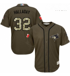 Mens Majestic Toronto Blue Jays 32 Roy Halladay Authentic Green Salute to Service MLB Jersey