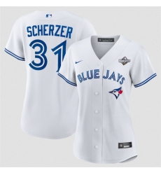Women Toronto Blue Jays 31 Max Scherzer White 2025 World Series Home Cool Base Stitched Baseball Jersey  Women Toronto Blue Jays 31 Max Scherzer White 2025 World Series Home Cool Base Stitched Baseball Jersey