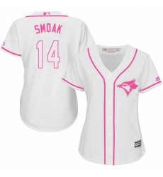 Womens Majestic Toronto Blue Jays 14 Justin Smoak Replica White Fashion Cool Base MLB Jersey