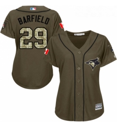 Womens Majestic Toronto Blue Jays 29 Jesse Barfield Authentic Green Salute to Service MLB Jersey 