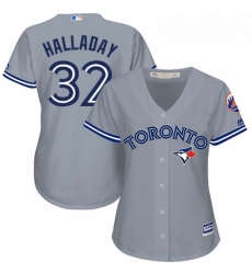 Womens Majestic Toronto Blue Jays 32 Roy Halladay Authentic Grey Road MLB Jersey