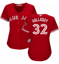 Womens Majestic Toronto Blue Jays 32 Roy Halladay Authentic Scarlet Alternate MLB Jersey