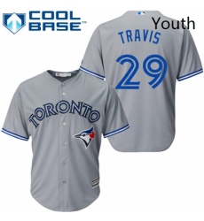 Youth Majestic Toronto Blue Jays 29 Devon Travis Replica Grey Road MLB Jersey