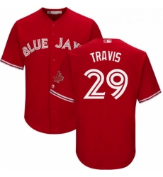 Youth Majestic Toronto Blue Jays 29 Devon Travis Replica Scarlet Alternate MLB Jersey