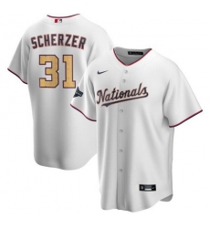 Nationals 31 Max Scherzer White Gold Nike 2020 Gold Program Cool Base Jersey