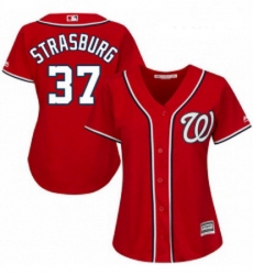 Womens Majestic Washington Nationals 37 Stephen Strasburg Replica Red Alternate 1 Cool Base MLB Jersey