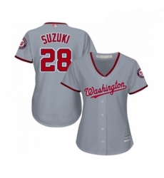 Womens Washington Nationals 28 Kurt Suzuki Replica Grey Road Cool Base Baseball Jersey 