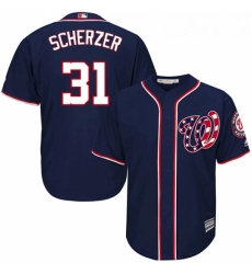 Youth Majestic Washington Nationals 31 Max Scherzer Authentic Navy Blue Alternate 2 Cool Base MLB Jersey