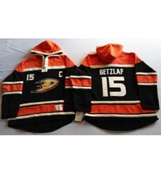 Anaheim Ducks 15 Ryan Getzlaf Black Sawyer Hooded Sweatshirt Stitched NHL Jersey