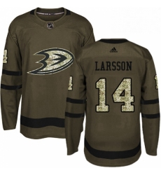 Mens Adidas Anaheim Ducks 14 Jacob Larsson Authentic Green Salute to Service NHL Jersey 