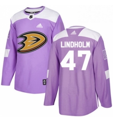 Mens Adidas Anaheim Ducks 47 Hampus Lindholm Authentic Purple Fights Cancer Practice NHL Jersey 