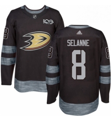 Mens Adidas Anaheim Ducks 8 Teemu Selanne Premier Black 1917 2017 100th Anniversary NHL Jersey 