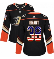 Womens Adidas Anaheim Ducks 38 Derek Grant Authentic Black USA Flag Fashion NHL Jersey 