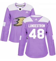 Womens Adidas Anaheim Ducks 48 Isac Lundestrom Authentic Purple Fights Cancer Practice NHL Jersey 