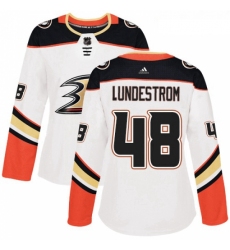 Womens Adidas Anaheim Ducks 48 Isac Lundestrom Authentic White Away NHL Jersey 