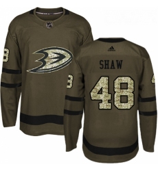 Youth Adidas Anaheim Ducks 48 Logan Shaw Premier Green Salute to Service NHL Jersey 