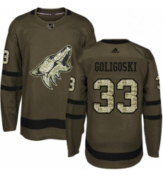 Mens Adidas Arizona Coyotes 33 Alex Goligoski Premier Green Salute to Service NHL Jersey 