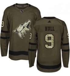 Mens Adidas Arizona Coyotes 9 Bobby Hull Premier Green Salute to Service NHL Jersey 