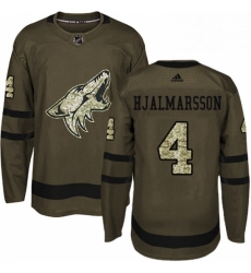 Youth Adidas Arizona Coyotes 4 Niklas Hjalmarsson Premier Green Salute to Service NHL Jersey 