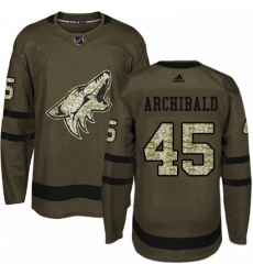 Youth Adidas Arizona Coyotes 45 Josh Archibald Authentic Green Salute to Service NHL Jersey 