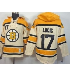 Boston Bruins #17 Milan Lucic Cream Stitched NHL Sawyer Hooded Sweatshirt Jersey