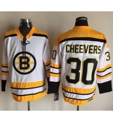 Bruins #30 Gerry Cheevers White CCM Throwback Stitched NHL Jersey