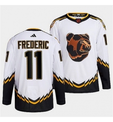 Men Boston Bruins 11 Trent Frederic White 2022 Reverse Retro Stitched Jersey