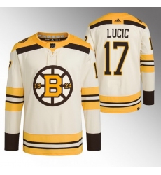 Men Boston Bruins 17 Milan Lucic Cream 100th Anniversary StitchedStitched Jersey