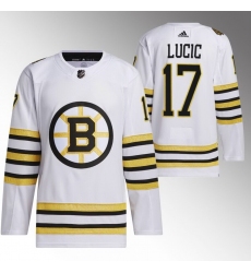 Men Boston Bruins 17 Milan Lucic White 100th Anniversary Stitched Jersey