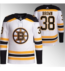 Men Boston Bruins 38 Patrick Brown White Stitched Jersey