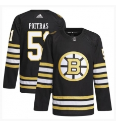 Men Boston Bruins 51 Matthew Poitras Black 100th Anniversary Stitched Jersey
