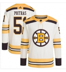 Men Boston Bruins 51 Matthew Poitras Cream 100th Anniversary Stitched Jersey