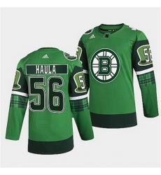 Men Boston Bruins 56 Erik Haula 2022 Green St Patricks Day Warm Up Stitched jersey