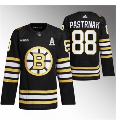 Men Boston Bruins 88 David Pastrnak Black With Rapid7 Patch 100th Anniversary Stitched Jersey