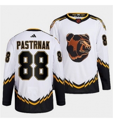 Men Boston Bruins 88 David Pastrnak White 2022 Reverse Retro Stitched Jersey