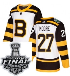 Mens Adidas Boston Bruins 27 John Moore Authentic White 2019 Winter Classic NHL Jersey