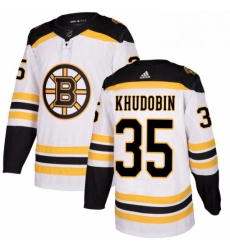 Mens Adidas Boston Bruins 35 Anton Khudobin Authentic White Away NHL Jersey 