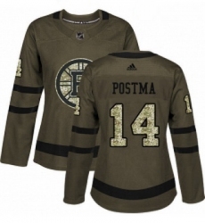 Womens Adidas Boston Bruins 14 Paul Postma Authentic Green Salute to Service NHL Jersey 