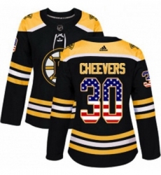 Womens Adidas Boston Bruins 30 Gerry Cheevers Authentic Black USA Flag Fashion NHL Jersey 