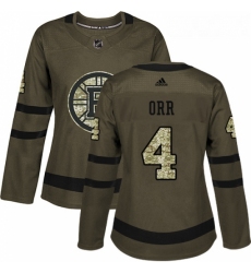 Womens Adidas Boston Bruins 4 Bobby Orr Authentic Green Salute to Service NHL Jersey 