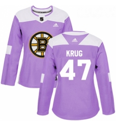 Womens Adidas Boston Bruins 47 Torey Krug Authentic Purple Fights Cancer Practice NHL Jersey 