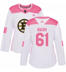 Womens Adidas Boston Bruins 61 Rick Nash Authentic White Pink Fashion NHL Jersey 