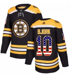 Youth Adidas Boston Bruins 10 Anders Bjork Authentic Black USA Flag Fashion NHL Jersey 