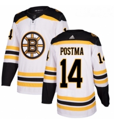 Youth Adidas Boston Bruins 14 Paul Postma Authentic White Away NHL Jersey 