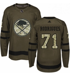 Mens Adidas Buffalo Sabres 71 Evan Rodrigues Premier Green Salute to Service NHL Jersey 