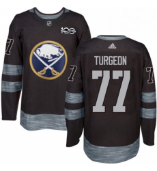 Mens Adidas Buffalo Sabres 77 Pierre Turgeon Authentic Black 1917 2017 100th Anniversary NHL Jersey 
