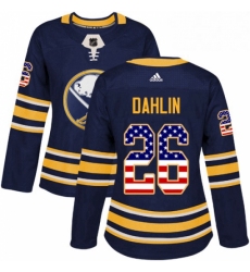 Womens Adidas Buffalo Sabres 26 Rasmus Dahlin Authentic Navy Blue USA Flag Fashion NHL Jersey 