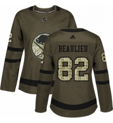 Womens Adidas Buffalo Sabres 82 Nathan Beaulieu Authentic Green Salute to Service NHL Jersey 